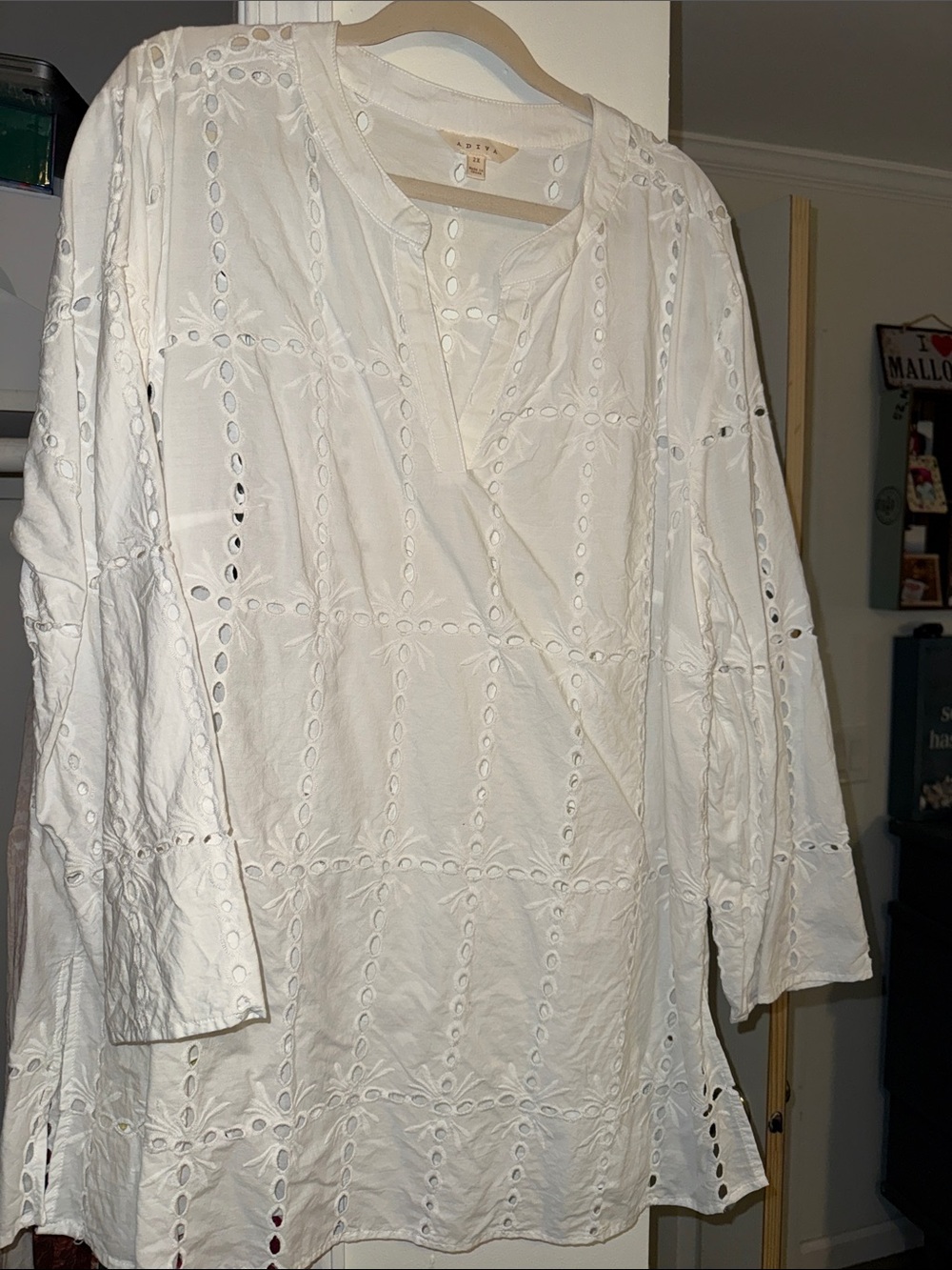 Adiva White Eyelet Peasant Blouse